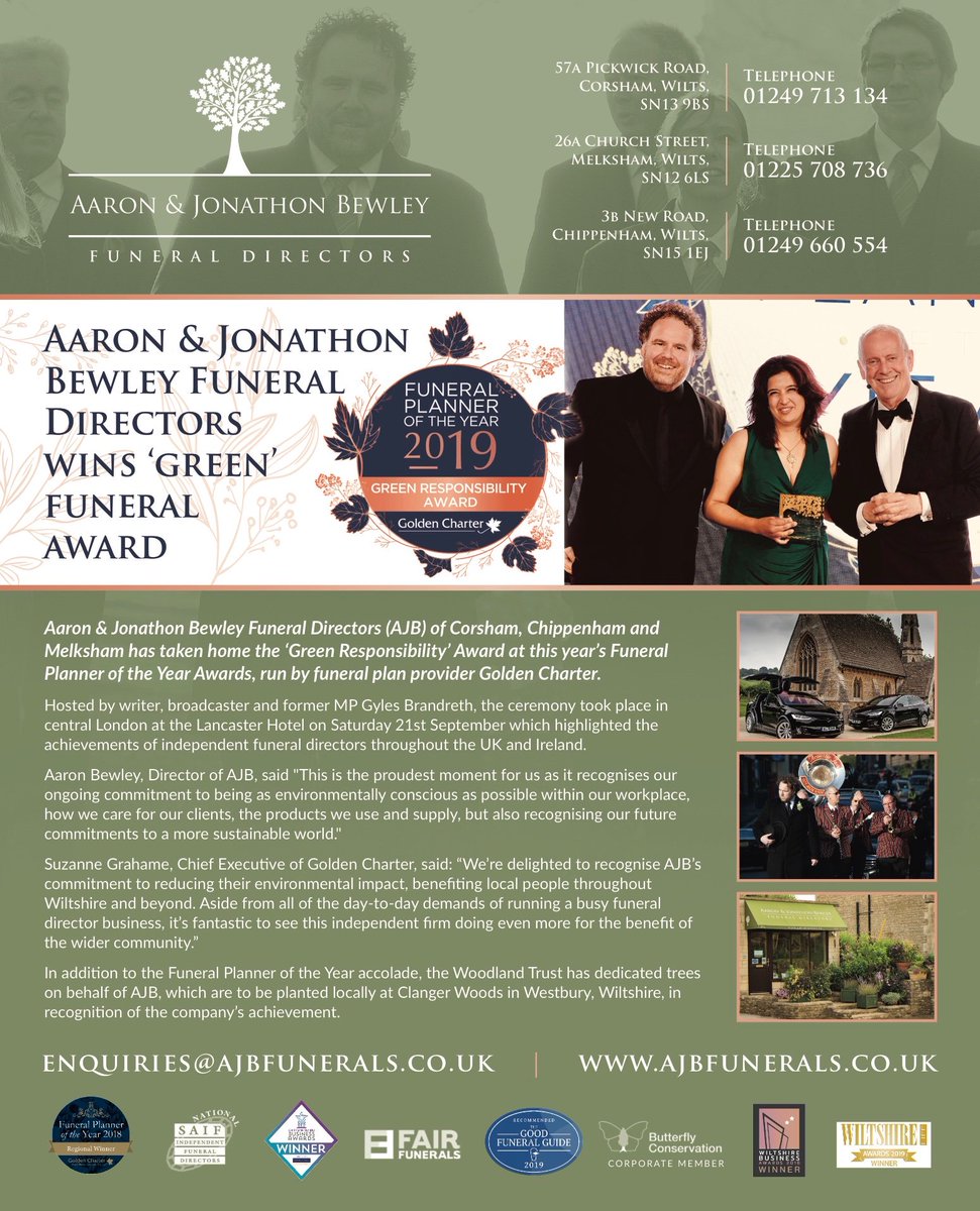 ajbfunerals's tweet photo. After a few days of recovery from our exciting evening in London, we are reminded today of our achievement with our press release. 
All here at AJB Funeral Directors would like to extend a heartfelt thanks to all you wonderful people for the many lovely words of congratulations! https://t.co/Rm19ZFrnBq