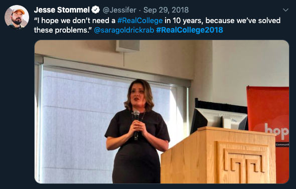 hope4college's tweet photo. #TBT to #RealCollege2018. We’re working to build a world where we don’t need #RealCollege conferences because we’ve made college a place that promotes prosperity instead of poverty 📸: @Jessifer https://t.co/qVVawKGlfW