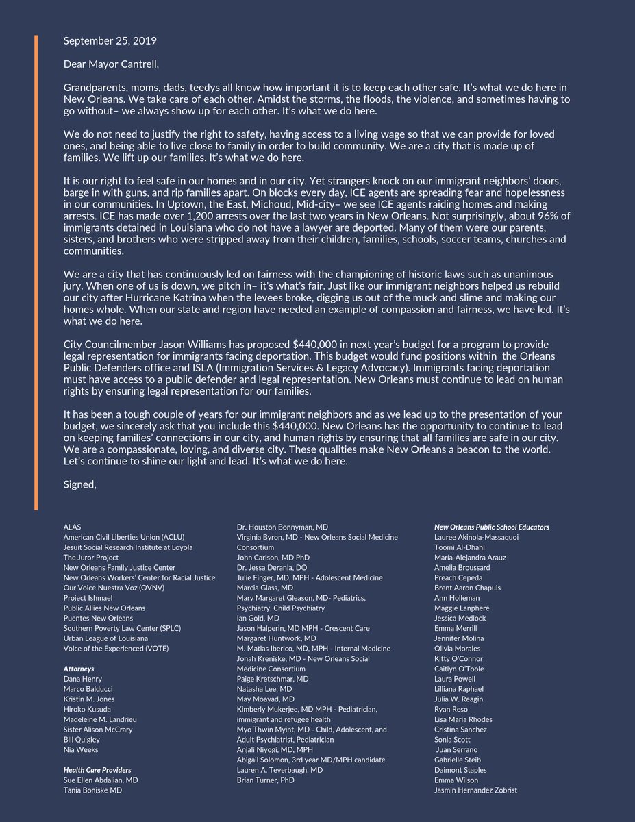 Support this proposal that would provide legal representation for New Orleans immigrant families facing deportation! Share and like this post! #FamiliesBelongTogether ovnv.org/campaign/open-…