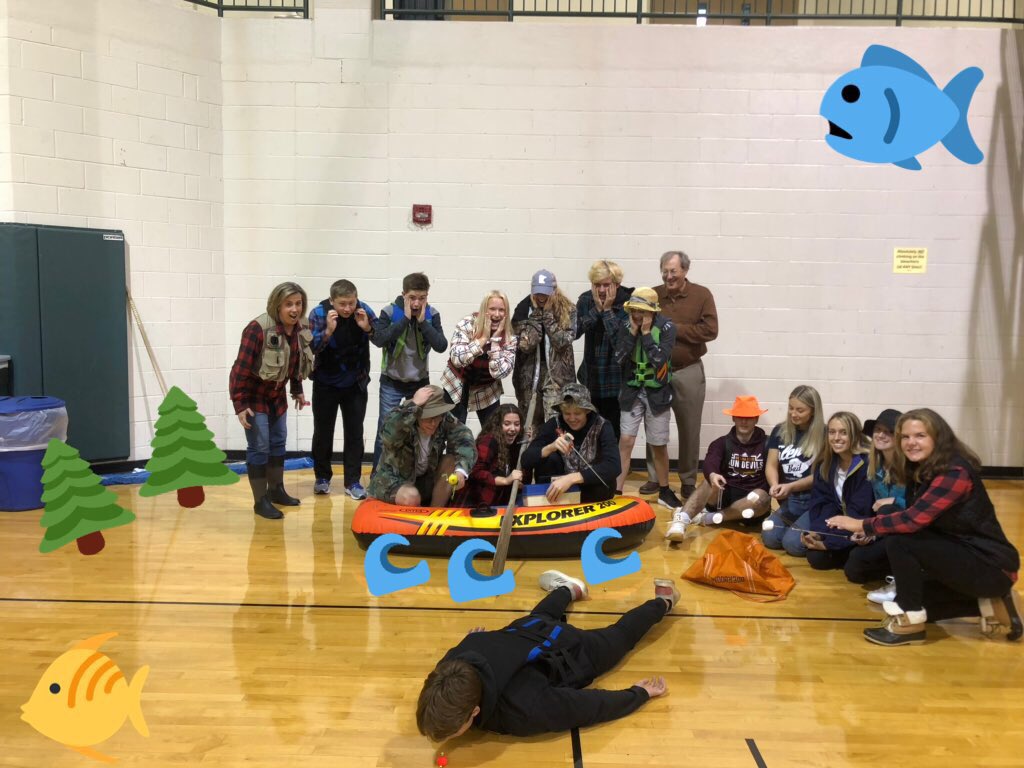 group 16 is reelin’ in a big one on our trip up north🐟🦆🌲🔥 <a href="/HolyFamilyFire/">Holy Family Catholic High School</a> <a href="/HFSCOfficial/">HF Student Council</a> #hfhomecoming2019