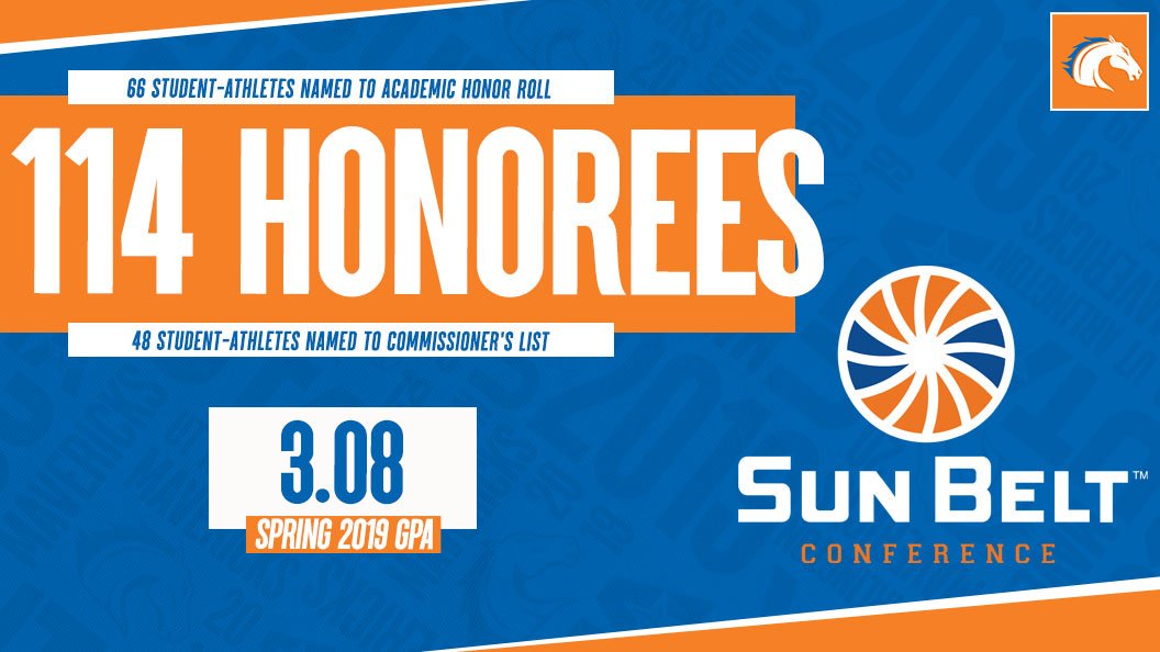 📚 Getting the job done in the classroom once again!

The <a href="/SunBelt/">Sun Belt</a> announced its 2018-19 Commissioner's List (3.5+ GPA) and Academic Honor Roll (3.0-3.49 GPA) today, and we had 1⃣1⃣4⃣ student-athletes honored‼️

📝 utamavs.us/SBCacademic19 || #MavUp🐴