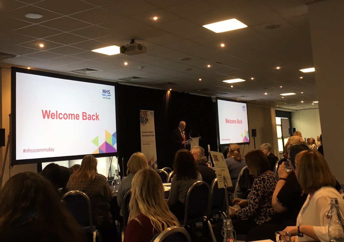 My photos are admittedly uninspiring, but some fantastic speakers at #nhsscommsday today: social media tips from <a href="/ThirdSectorLab/">Ross McCulloch</a>, inspirational  personal stories from @lacowan and sage advice from <a href="/russellgrossman/">Russell Grossman</a>: #getenoughsleep