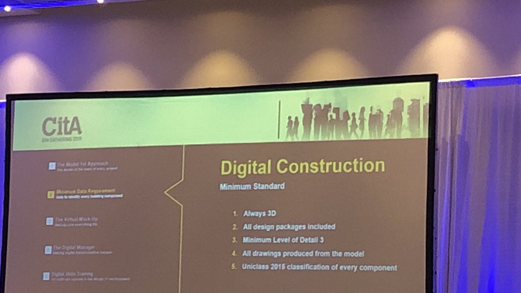 #data and #people were the two focus areas as we became a model first organisation <a href="/Vicki_Digital/">Vicki Reynolds</a> #CitABIMGathering we have a minimum standard when it comes to #DigitalConstruction from our supply chain