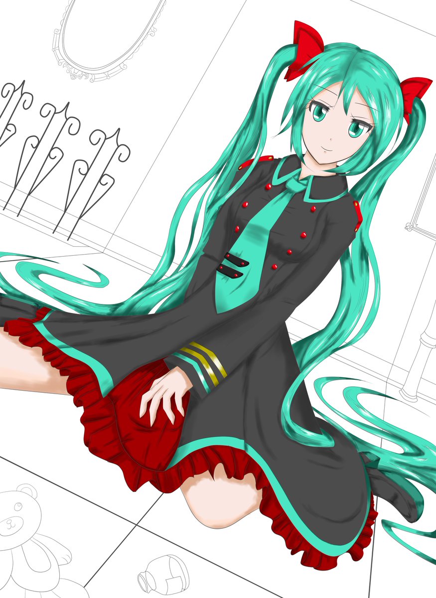 For Joyo ボカロイラスト用 今日のイラストを イラスト 初音ミク ツインテール 軍服ワンピース 洋風