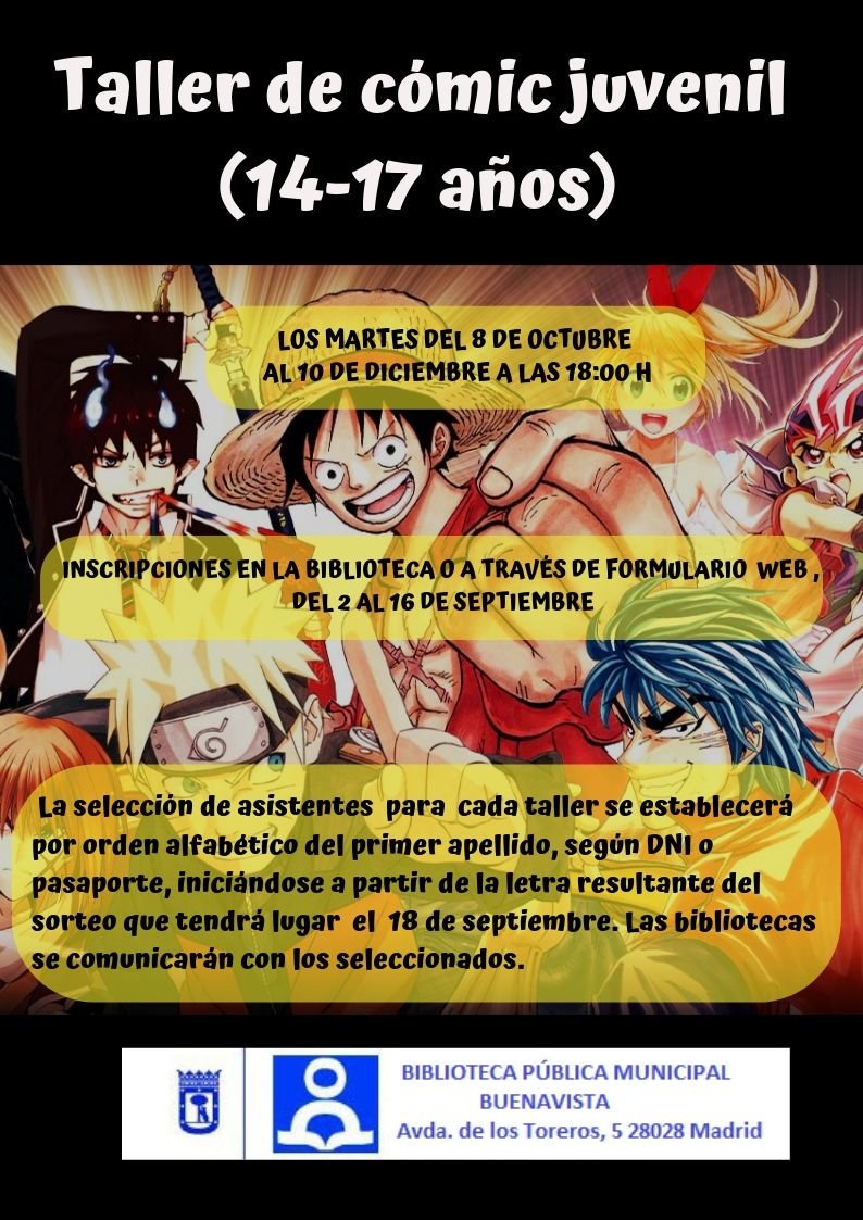inmenso_pirluit's tweet photo. Me dice un pajarito 🐦 que en la #BibliotecaPúblicaMunicipalBuenavista va a haber un 🗨️Taller de Cómic Juvenil🗯️ para tebeerxs de 14 a 17 años y que aún quedan plazas disponibles. ¡Aprovecha!

🏠 Avd. de los Toreros, 5
☎️ 91 7240804
📆 8/10/19-10/12/19
⏰ Martes 18:00

@bpmmadrid https://t.co/BOo41ydfJw