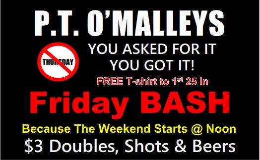 The 3rd Edition of the PTs Legends t-shirts will be FREE to the 1st 25 in the door on FRIDAY. Yes, FRIDAY. Because the weekend starts at Noon!