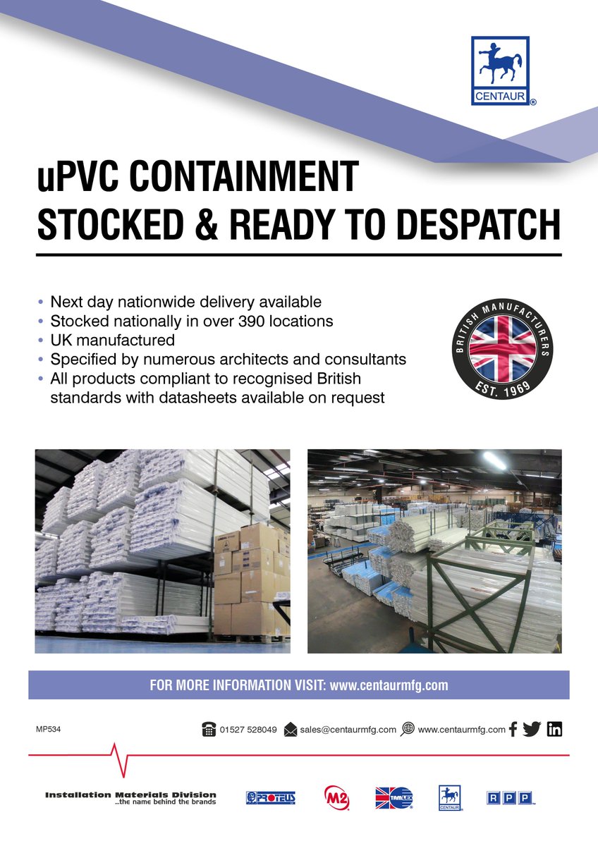 Centaur have a fully stocked warehouse of UK manufactured uPVC cable management systems ready to distribute to our wholesale network as well as specified projects on site.