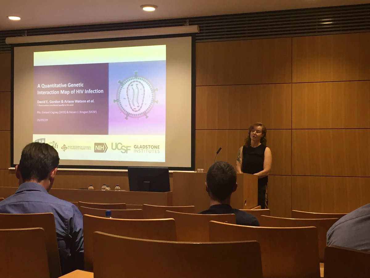 sysbioire's tweet photo. Postdoc Ariane Watson presents her poster, “A Quantitative Genetic Interaction Map of HIV Infection” at #conwayfest19. @UCD_Conway @UCSF https://t.co/iICuNE2uxd