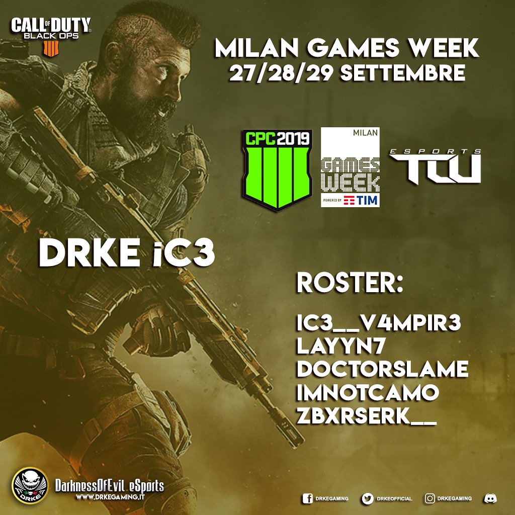 DRKE DarknessOfEvil eSports ASD (@drkeofficial) on Twitter photo Pronti partenza via! Domani avrà luogo la lan di BO4 al games week di Milano. Un grosso in bocca a lupo al nostro team💪👍🇮🇹
#mgw2019 <a href="/MilanGamesWeek/">Milan Games Week</a>
#DRKE #esport #esports #ps4 #multiplayer #milangamesweek Pronti partenza via! Domani avrà luogo la lan di BO4 al games week di Milano. Un grosso in bocca a lupo al nostro team💪👍🇮🇹
#mgw2019 <a href="/MilanGamesWeek/">Milan Games Week</a>
#DRKE #esport #esports #ps4 #multiplayer #milangamesweek