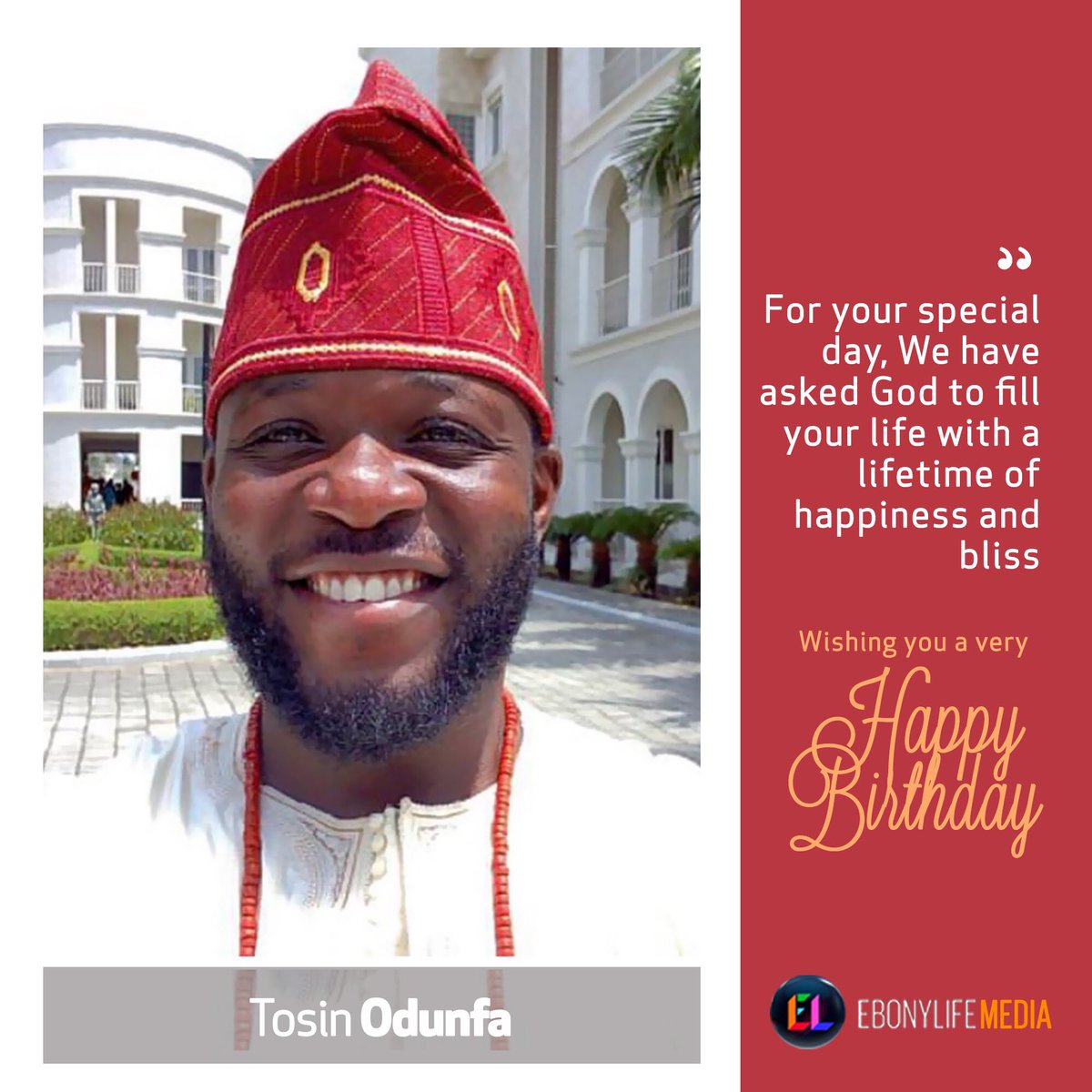 EbonyLife_TV's tweet photo. Happy birthday to our fantastic #VVIPEvents Presenter @tosinodunfa. πππ
Do have a blessed year ahead. ππΎ
Love from #EbonyLife fam. β€οΈ https://t.co/cCqOsV2IuQ