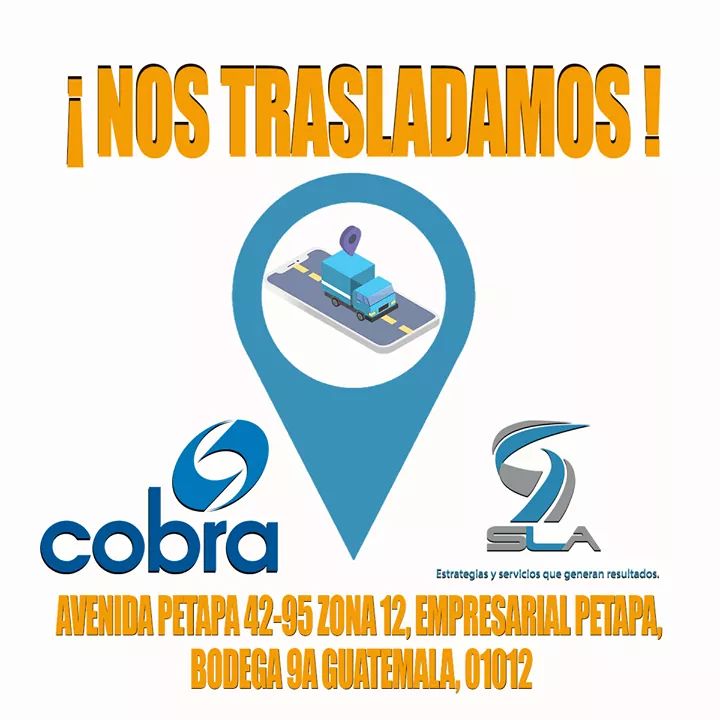 Slaservicios's tweet photo. A nuestros clientes, proveedores y personal.

Queremos informales que nos hemos trasladado, pueden encontrar las nuevas oficinas en Avenida Petapa 42-95 zona 12, Empresarial Petapa, Bodega 9A Guatemala, 01012

Grupo Cobra, SLA Guatemala. https://t.co/p73a3sgOeI