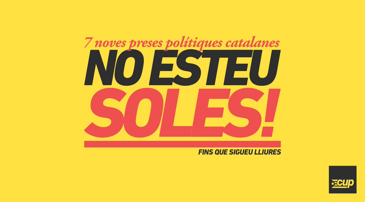 🔴7 noves preses polítiques catalanes
NO ESTEU SOLES! Tot el suport a <a href="/Detingudes23S/">Detingudes23S</a> i atentes a les convocatòries #FreeThemAll