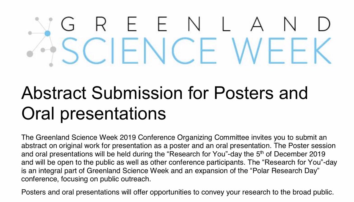 allanpeterolsen's tweet image. The Call for Abstracts &amp;amp; Posters for #GreenlandScienceWeek has been amended slightly. Deadline extended to October 14 + allowed to submit abstract only (bring poster with you to #Greenland in December). 
da.uni.gl/forskning/gree…
Workshop program due shortly!
#Arctic #research