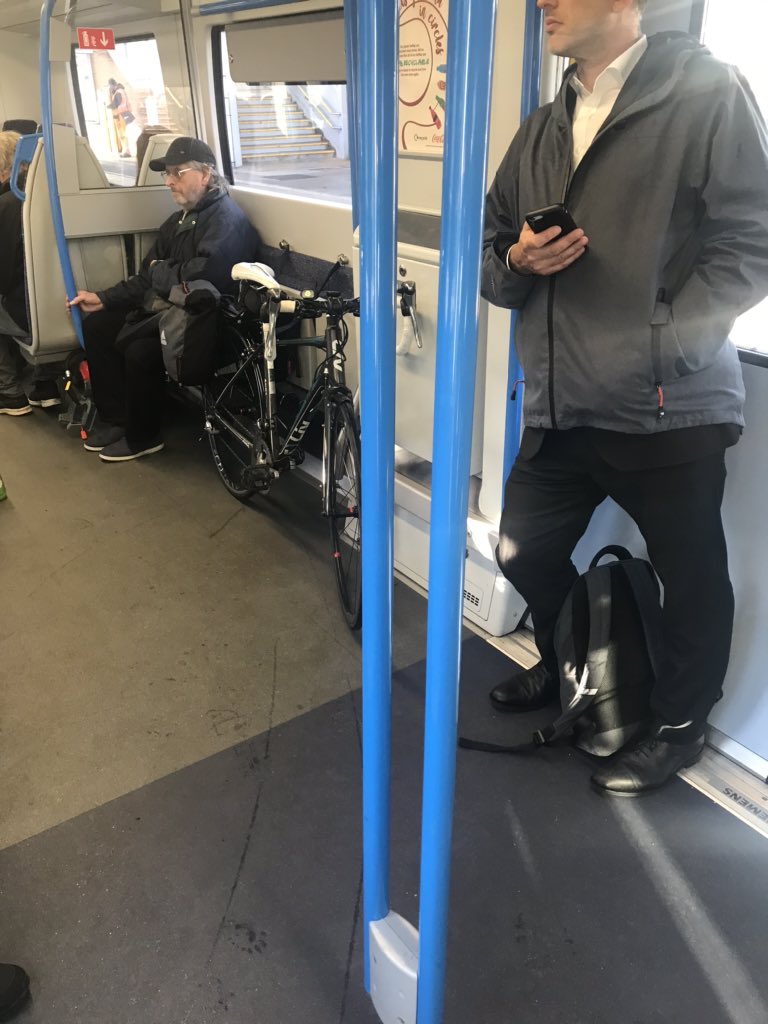 macca3172's tweet photo. @TLRailUK thought only fold up bikes were allowed on trains in rush hour. Same woman I tweeted you about some months back. Good to see you’ve done something about it!!!! https://t.co/CohwZf9fGz