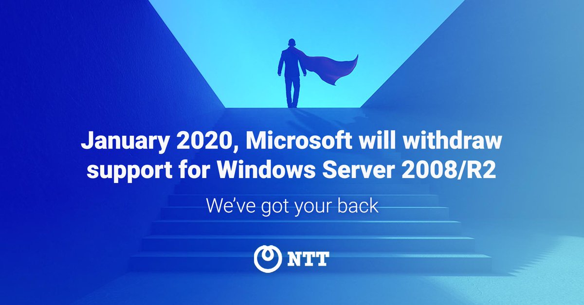 NTTCom_MS's tweet image. Microsoft will withdraw support for Windows Server 2008/R2 in January 2020.
But don’t worry, we’ve got your back.
Find out about our full-service migration: ntt-campaign.page
#WindowsServer #SQL2008 #Windows2008 #AzureCloud #MSPs #CIO #ITDirectors