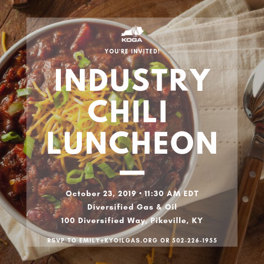 kyoilgas's tweet photo. Please join us for KOGA’s "Salute to the Industry Chili Luncheon"on Wed, Oct 23. The lunch will take place at Diversified Gas and Oil's Pikeville Office, 100 Diversified Way, around 11:30 a.m. EDT. Thanks to @DGO_AIM, @EmeraldEnergyKY &amp; Reliance Well Services for sponsoring. https://t.co/e4TLJ3BqEU