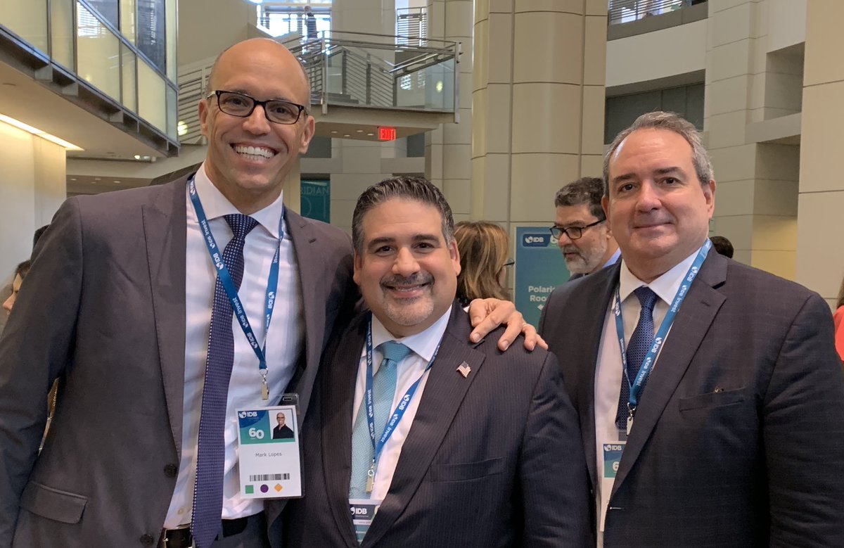 Great to have the 15th, 16th and 17th U.S. Executive Directors for the United States together at the #IDB 60th Anniversary event in DC  #idb60years <a href="/eliotpedrosa/">Eliot Pedrosa</a> @gustavoarnavat <a href="/the_IDB/">Inter-American Development Bank</a> <a href="/lopesmark/">Mark Lopes</a>
