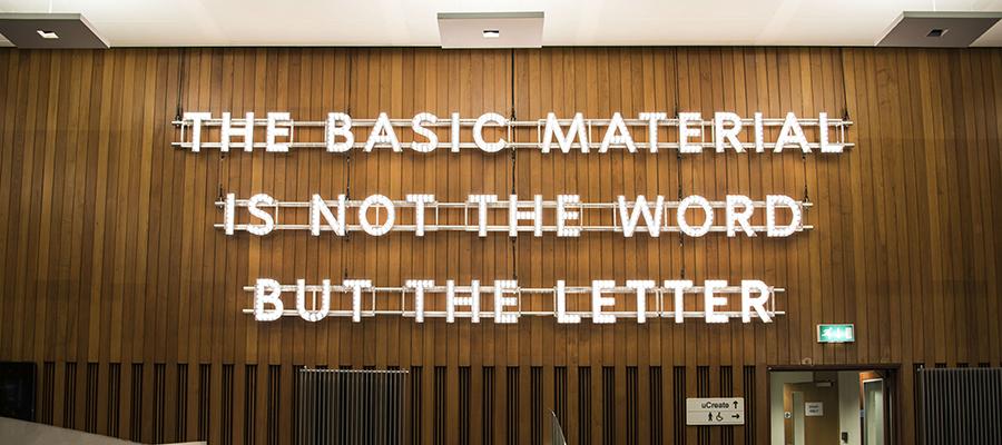 EdUniMainLib's tweet image. &quot;...A sculpture using words – words from the library, words from within the building where the artwork now sits&quot;. Nathan Coley took inspiration from our collections when he created this piece especially for the Library. What does it make you think about? #LibrarySpace #publicart