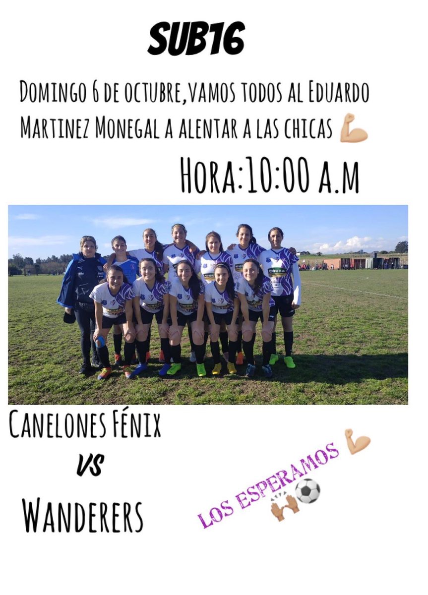 CanelonesFem's tweet photo. El próximo Domingo,Canelones Fenix #sub16 jugará ante Wanderers en el Martínez Monegal. #PrimeraDivisión este fin de semana descansará,pero se unirá a sus compañeras de sub16 a trabajar en beneficio de Nahuel,durante el partido.‼️Vení a alentarlas y súmate a la colaboración‼️ https://t.co/hzpvnbqWR2
