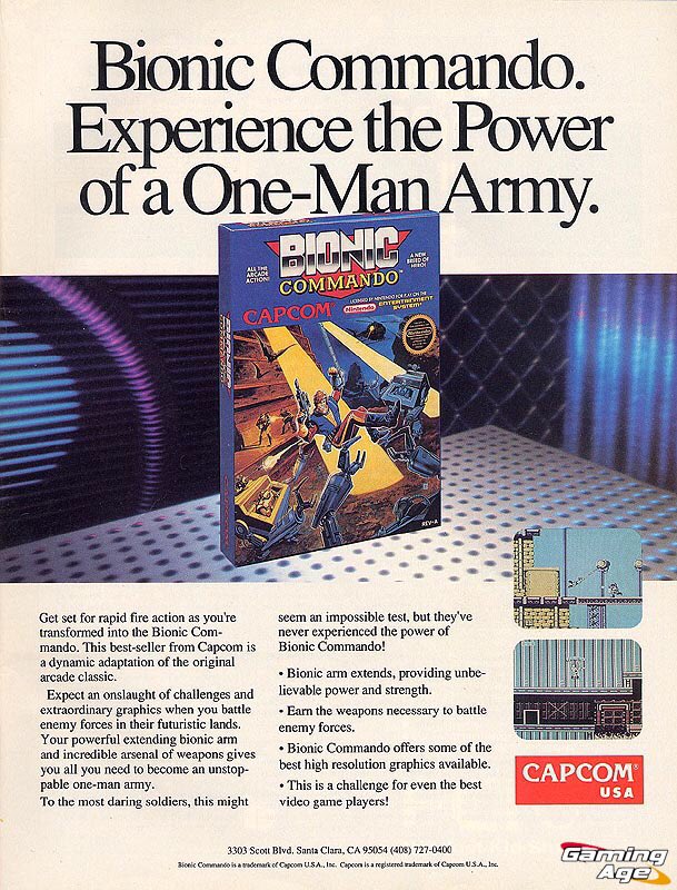 This ad for the NES Bionic Commando featured...a picture of the box. Not an action scene, or like Rad Spencer in a heroic pose? Nope. The game box.