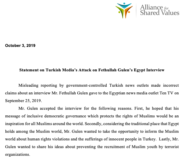 AfSV_US's tweet photo. Statement on Turkish Media’s Attack on Fethullah Gulen’s Egypt Interview. For more background information, see: https://t.co/DwQe9Yiy7v https://t.co/mAk3nChjOu