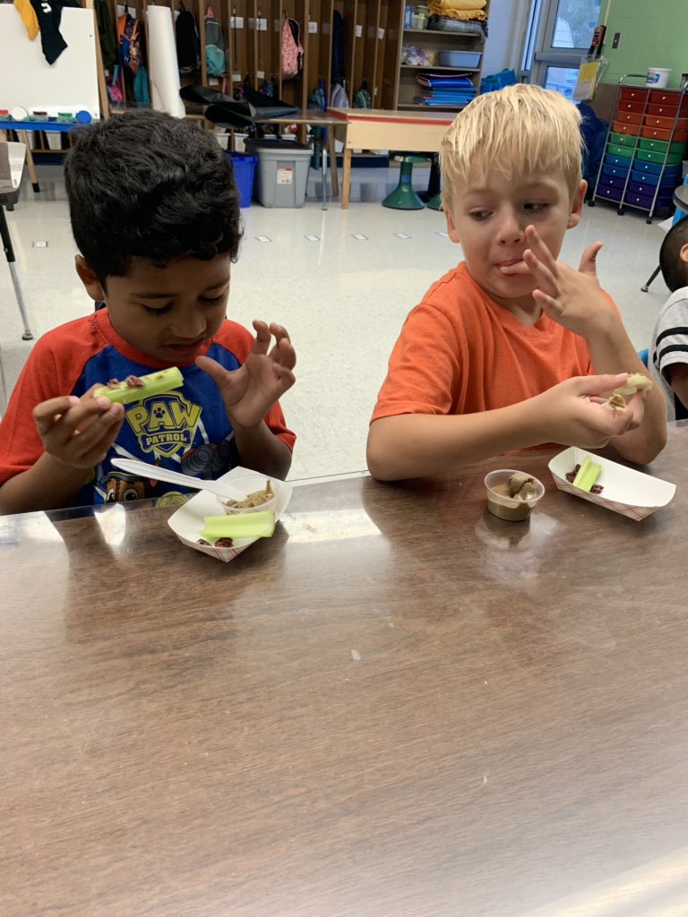 BeringerDen's tweet photo. We had an awesome nutrition class today learning all about variety in our food! The ants on a log were a hit: made with celery, sun butter and craisins! https://t.co/nWwvun9HRs