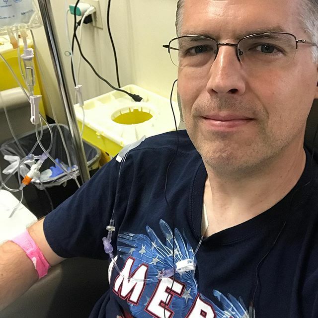 JeffWhitworth76's tweet photo. Chemo treatment #2 today. Everything went pretty well with the first round, so hopefully that continues! https://t.co/XLbZezVMGX https://t.co/pHL9QaAooL