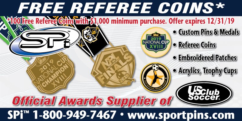 Limited time offer: <a href="/sportpins/">Sport Pins Int'l</a>, the Official Awards Provider of US Club Soccer is offering members 100 Free Referee Coins with a $1,000 minimum purchase. Click here to redeem: sportpins.com/?fastquote