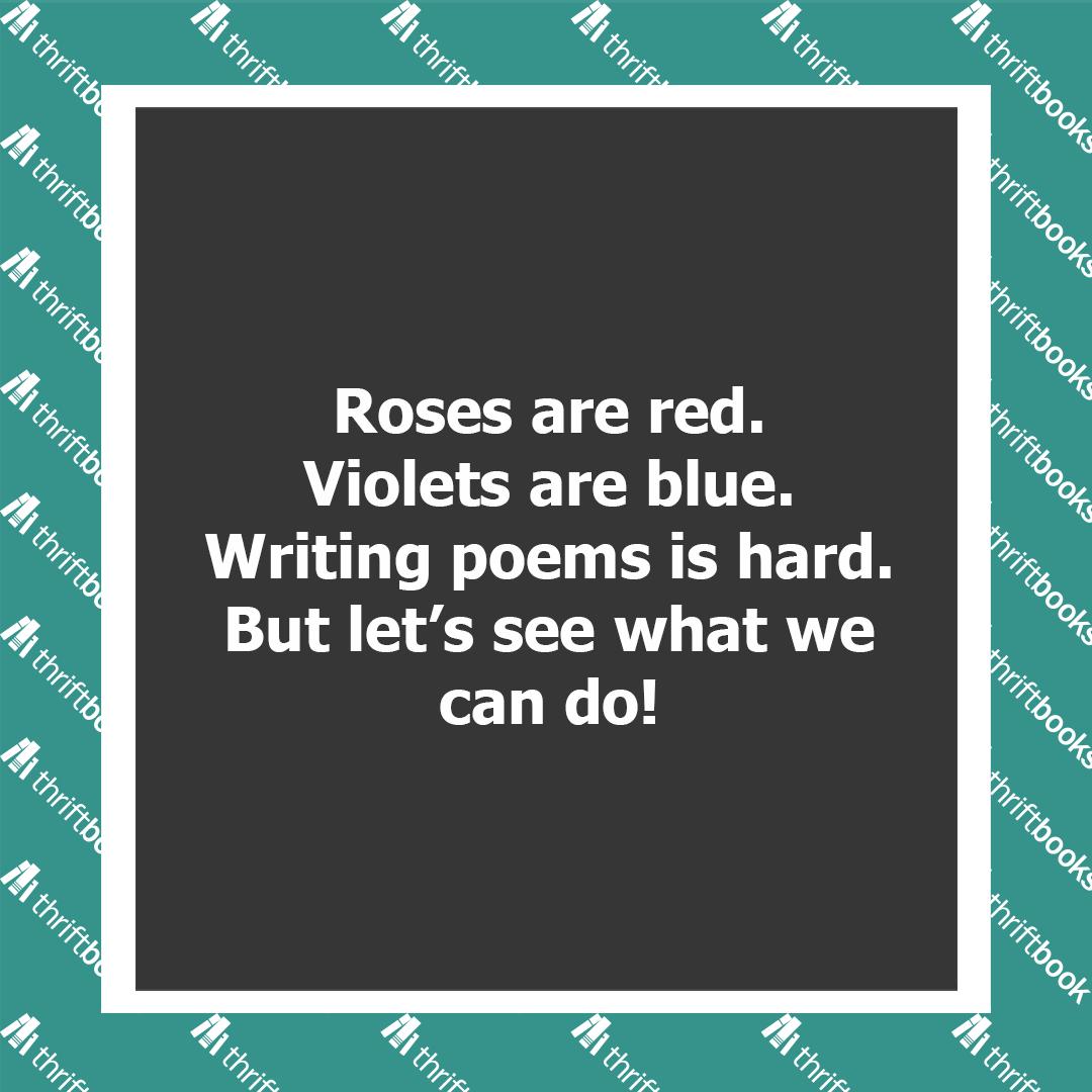 ThriftBooks's tweet photo. Happy #NationalPoetryDay! Here's hoping you can celebrate with something a little better than this! :) #thinkofapoem https://t.co/UnPX5B3PXm https://t.co/jddA3IjMpM