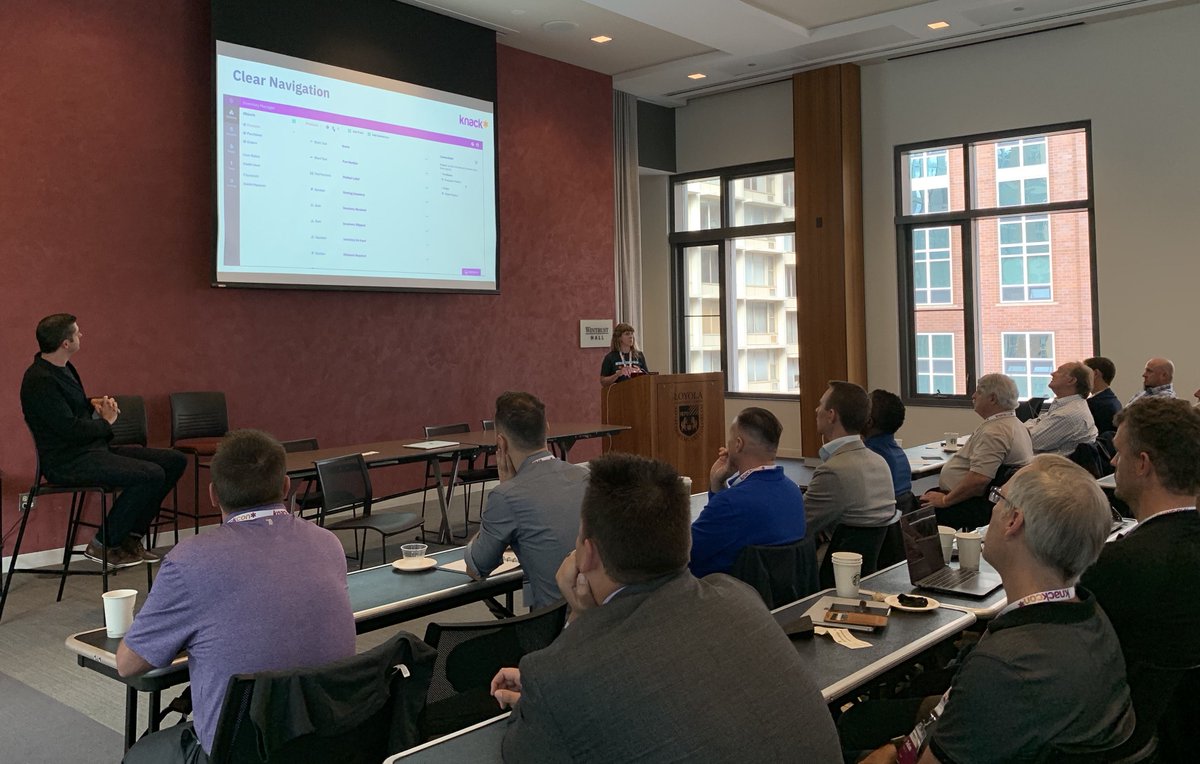 knackhq's tweet photo. Laura from Knack and CEO Brandon Griggs close out the day with a preview of the upcoming new Knack Builder: https://t.co/H9a7dhPOOj #knackcon https://t.co/BS880blfas