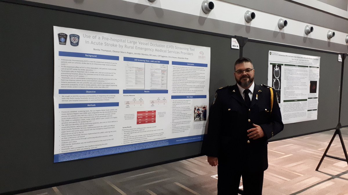 huroncountyems's tweet photo. DC Bill Lewis is presenting the Huron &amp; Perth County Paramedics abstract on the use of a pre hospital LVO screening tool at the Canadian Stroke Congress.  Thanks to all the work that Huron &amp; Perth Paramedics put into this and the original ideas of Cliff Eggleton @cjetg https://t.co/gI7fhYylLW