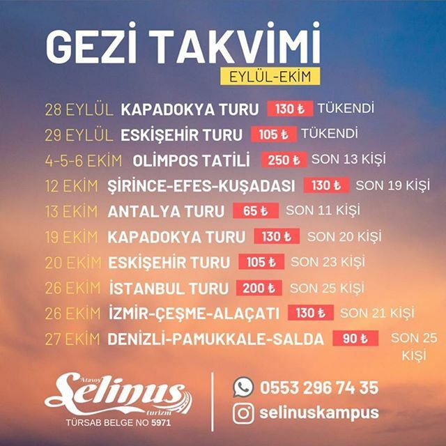 Son kontenjan fırsatlarından yararlanmak için elini çabuk tut 📣 -
Turlarımız hakkında bilgi almak için 0553 296 74 35 numaralı hattımıza 7/24 Whatsapptan Ulaşabilirsiniz 😊☎️
-

#sdü #sdu #ısparta #isparta #tur #gezi #öğrenci #uygun #eğirdir #aksu #at… ift.tt/32XObiP