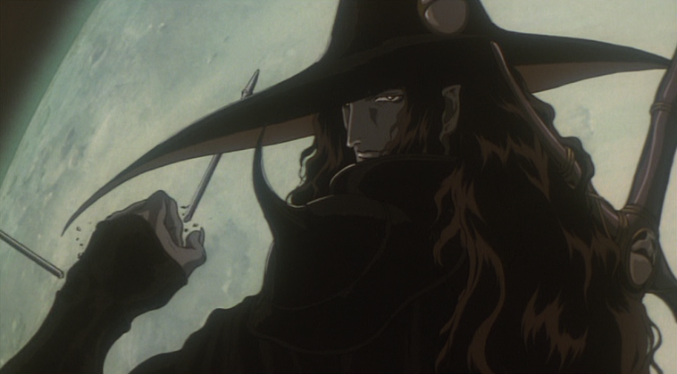 VAMPIRE HUNTER D: BLOODLUST (2000) dir. Yoshiaki Kawajirisupernatural // a half-vampire hunter is tasked with tracking down a vampire count who has kidnapped a young woman—but he's not the only hunter on the job, & the count isn't the only danger on the journey.