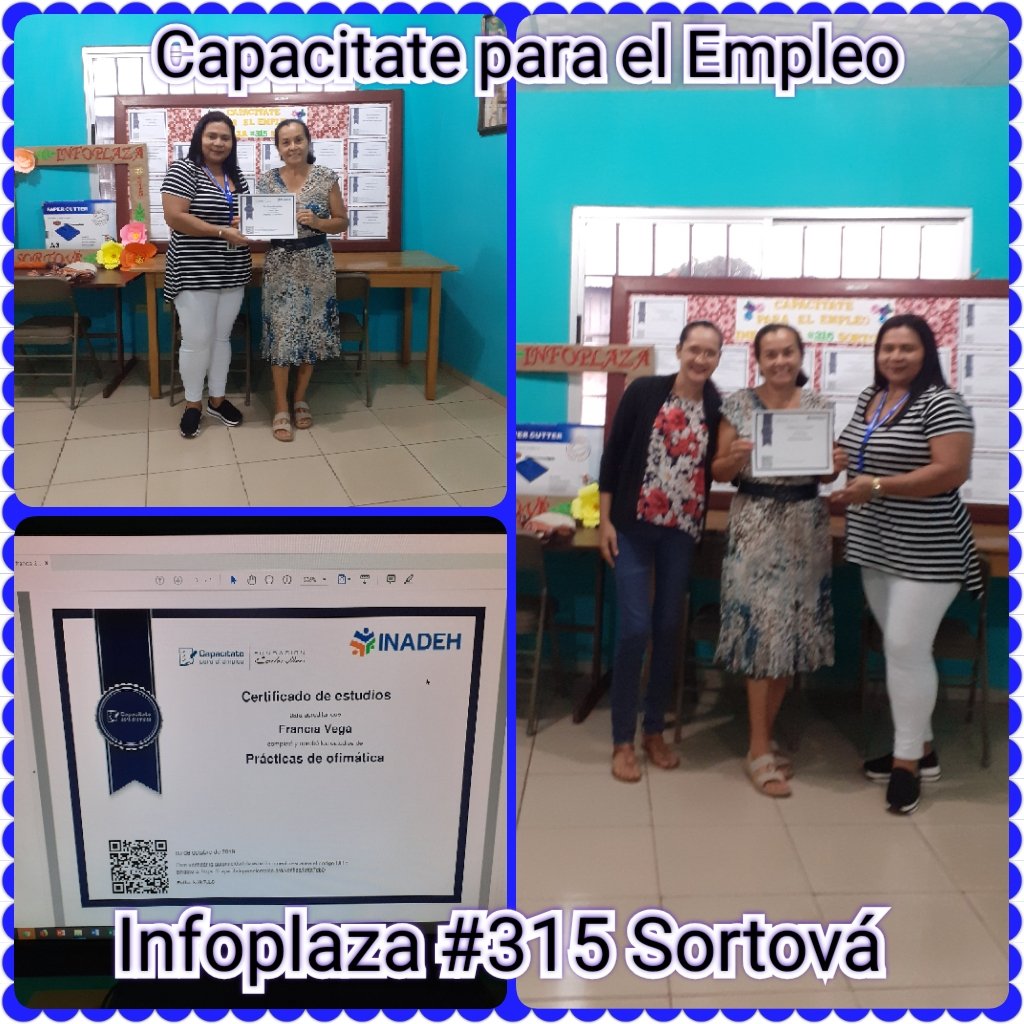 angeldeserrano's tweet photo. Focalízate en tus metas y Avanzarás al éxito.Felicidades Sras Francia Vega y Mayelis Morales,por su gran interés de ampliar sus Conocimientos, y a Licda Jazmín Moreno por su apoyo voluntario. Infoplaza #315 Sortová #MomentosInfoplazas @LuisCisneross #AlfabetizaciónDigital https://t.co/tjWsjUHoUl