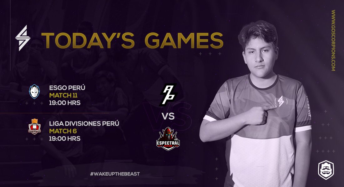🦂| #MatchDay
🗡️|<a href="/eSGo_GG/">eSGo</a> / @LigaDivisionPE
⌚| 19:00 🇵🇪

El día de hoy nos enfrentaremos a @AyllusPeru_Cr &amp; <a href="/EspectralRev_GG/">Espectral Revenge</a> Partidos que pueden mejorar nuestra posición en la tabla.
 
A por la victoria 💪🏽💜🦂

#ScorpionsFamily
#WakeUpTheBeast