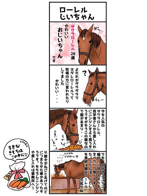 【ローレルおじいちゃん】差し入れは事務所へ???#サクラローレル#新和牧場#馬のマンガ 