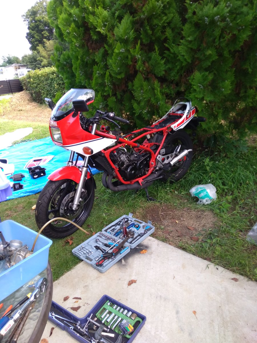 hououinkyouma__'s tweet image. おはようございます。🙂
#alloyframe　ってタグの付いたバイクのツィートがあって何だろうと翻訳してみたら合金フレーム、アルミフレームの事でした。
まあ私の　#RZ250RR は
#Ironframe　なんですけどね。 
英語だとなんか格好良いです。
今日は雨ですが皆さん安全運転で。😀