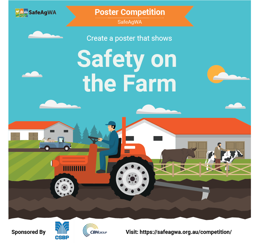 SafeAgWA's tweet photo. 📣🌞 Give your kids the chance to be creative and win a great prize this school holiday! 📣🌞 The SafgeAgWA "Safety on the Farm" competition is happening now, and asking for primary school-aged children to create a poster showing what farm safety means to them! https://t.co/fvu55As0Ev