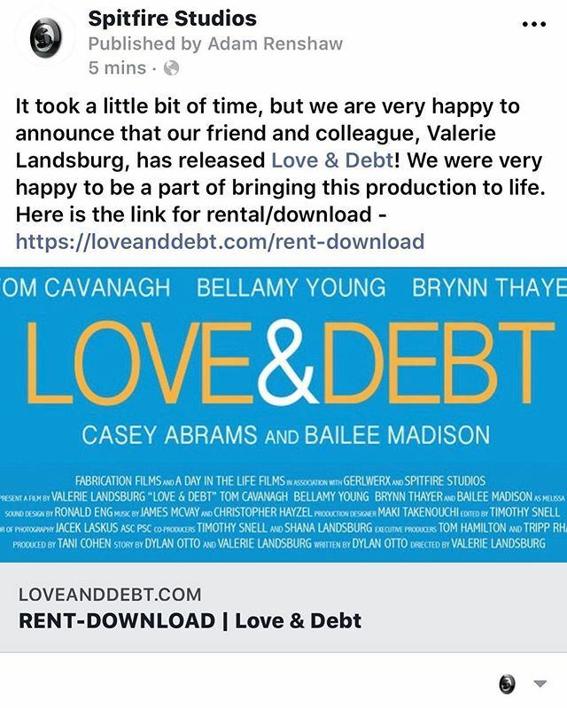 SpitfireStudios's tweet photo. “Love and Debt” is finally out after a long journey to the screen. We’re very happy for our friend and colleague, Valerie Landsburg. Thank you for having us along for the ride. Available on all major digital platforms now! https://t.co/bbiFPpam9m https://t.co/yOMnG4F2Ck