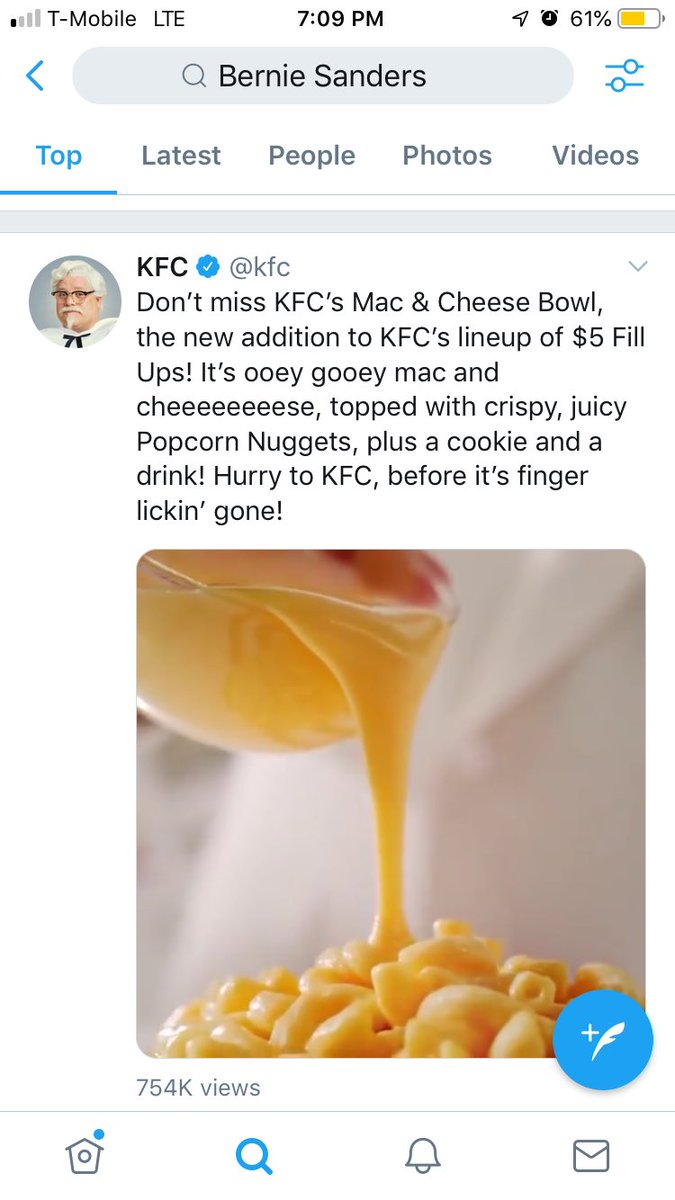 juliaakentt's tweet image. Searching for news on @SenSanders recovery from a blocked artery operation, and no joke this @kfc #ad for...well, blocked arteries, appears. #AlgorithmFail #BernieSanders
