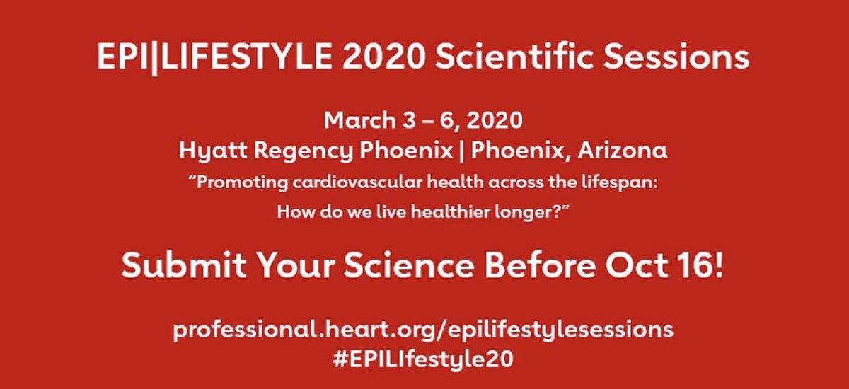 Everyone, please retweet! #Epi #CardioTwitter Submit your #SocialDeterminants #HealthDisparities Science before October 16, 2019 for #EpiLifestyle20
bit.ly/EPILifestyle20! <a href="/AHAMeetings/">AHAMeetings</a> <a href="/AHAScience/">AHA Science</a> #DiversityandInclusion #BlackMenInMedicine #BlackWomenInMedicine