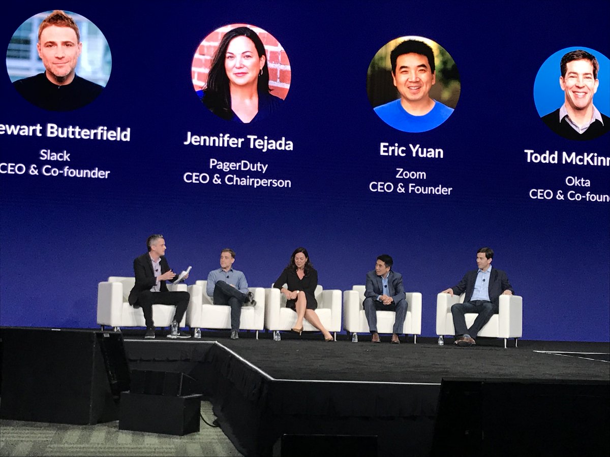 #futureofwork CEO panel @BoxWorks with @Box @slackhq @zoom_us @okta @pagerduty! Awesome conversation about the importance of employee experience, customer experience, #UserExperience driving business results.