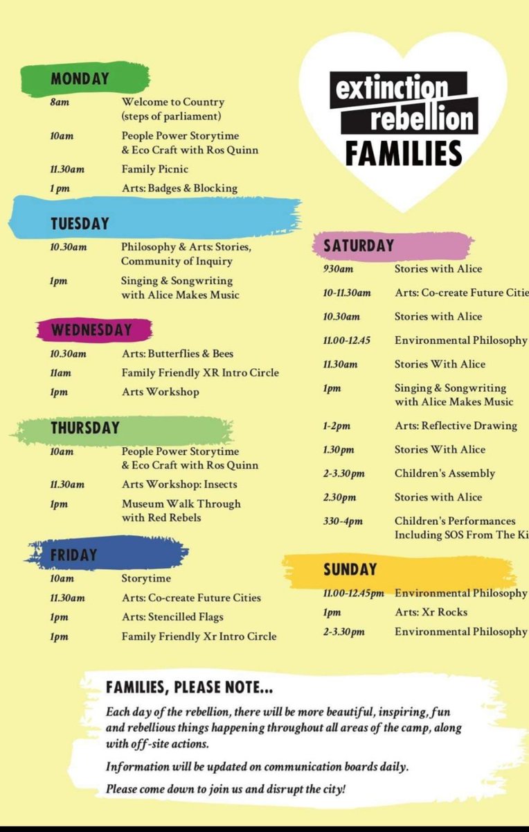 AudreyCooke77's tweet image. XR Families Victoria has a week-long series of activities, that include eco-craft, people power story telling, arts workshop, singing etc
#NonViolentRebellion 
#RebelForLife 
#SpringRebellion 
#ExtinctionRebellion