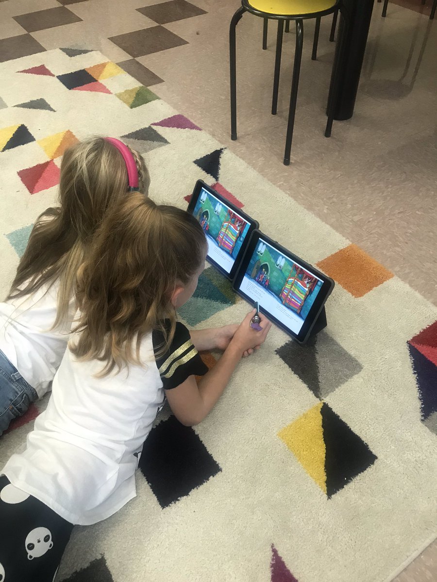 Found these sweet girls buddied up, reading the same book and the other kiddo exploring and creating in Tynker.