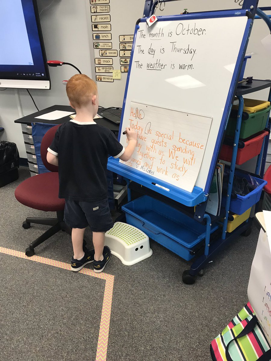 m_lebelme's tweet photo. Working with meaningful print to start our day off right! Soon I won’t be the only one doing the writing ✍️ #pattiepanthers #sharethepen #interactivewriting https://t.co/U0IDbGr8JO