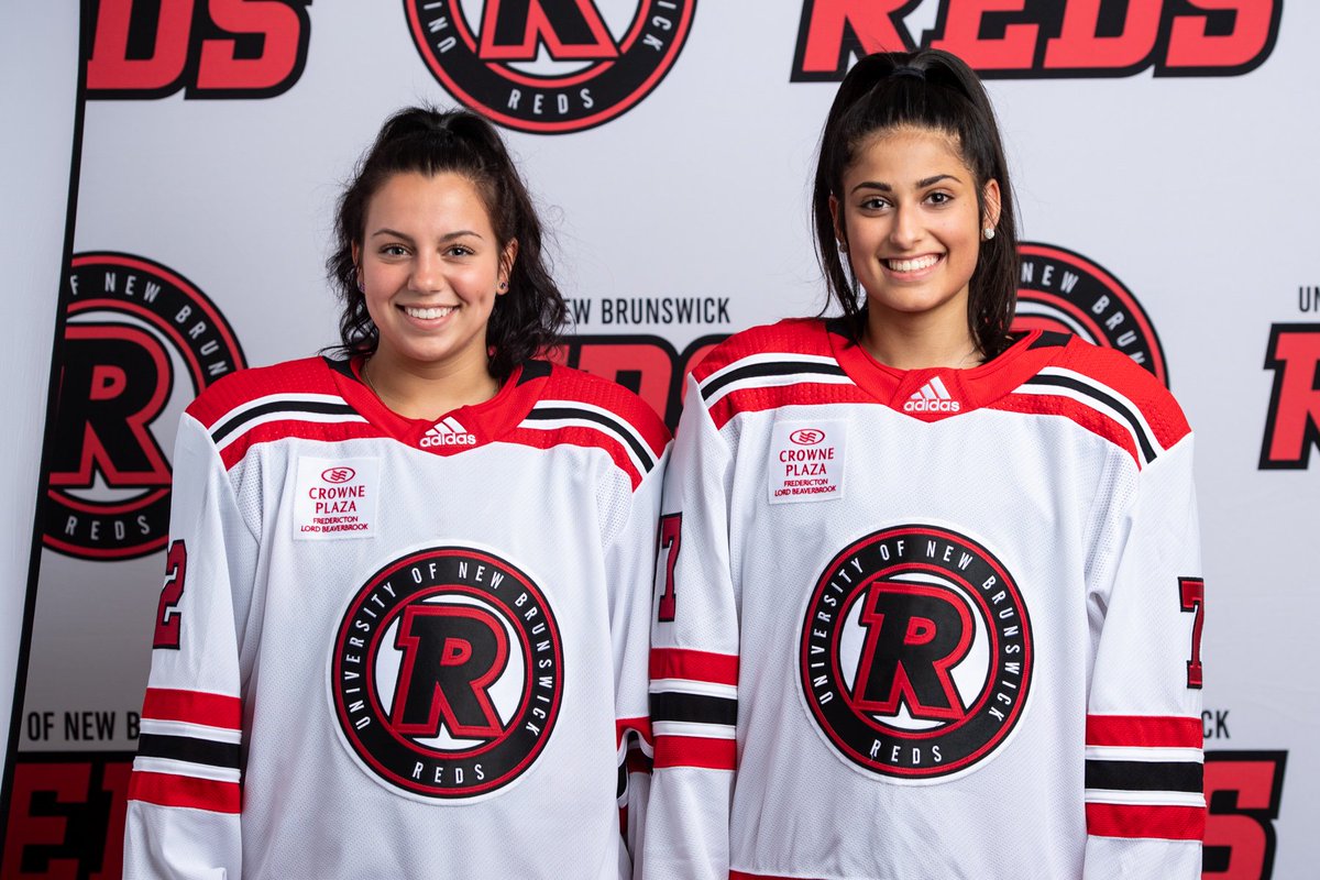 UNBAthletics's tweet photo. WHKY: In time for the start of the 2019-20 @AUS_SUA reg. season... a couple of @JrLeaside alum reunited with @UNBWHockey 

2nd year Red @Myah_Bowal welcomes 1st year Red @marleyvdo 

UNB hosts @UPEIPanthers in home &amp;season opener, Friday. 7:00pm at the Aitken Centre.

#goredsgo https://t.co/oHB8IKboXf