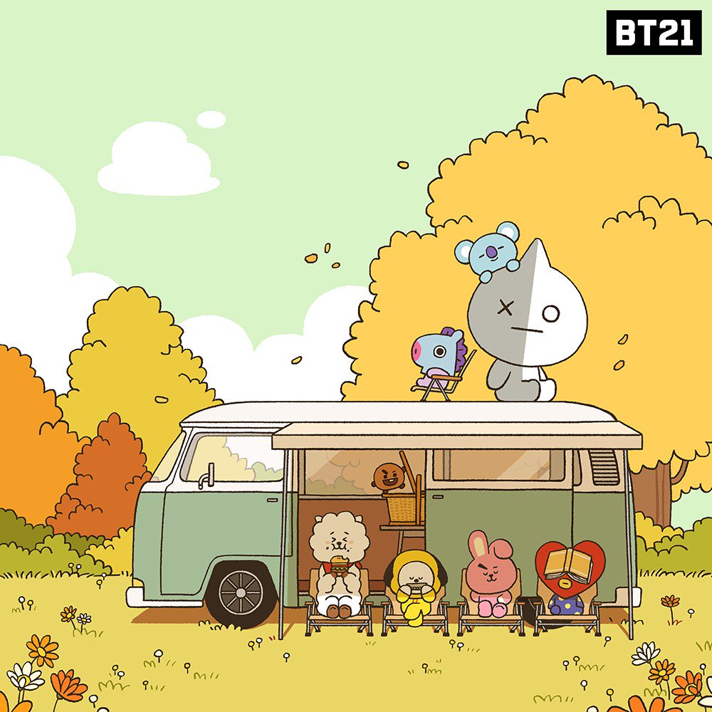 Bt21 Japan Official 秋の暖かい日差しが心地いい 秋の始まり キャンプ Koya Rj Shooky Mang Chimmy Tata Cooky Van Bt21