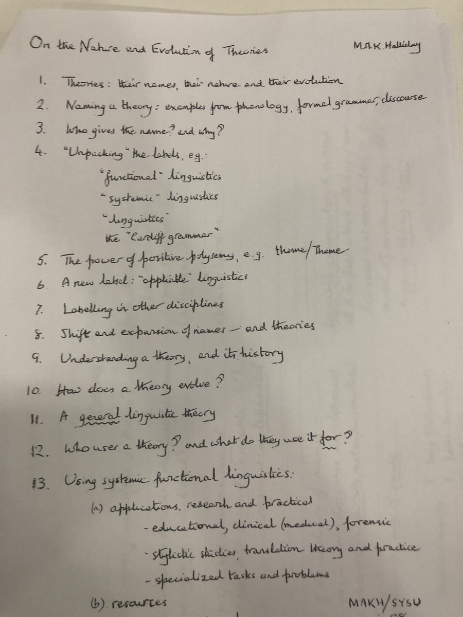 BelenPalacioLM's tweet image. David Butt is talking us through the projects that M.A.K. Halliday wanted to see done. This is a copy of his handwritten notes.  #ASFLA2019 @AsflaNet #sysfunc