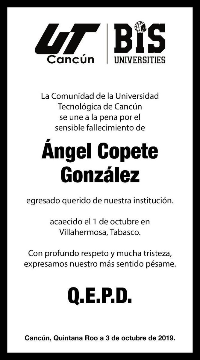 RedEscolarCUN's tweet photo. #UTCancun: RT JulianAguilarE: “Nada ha de brindar alivio en estos momentos para una pérdida de esa magnitud; Ni siquiera se puede dimensionar un poco del dolor que ahora se siente; Sin embargo en representación de la comunidad universitaria, confirmo nue… https://t.co/CGmWLBduaF