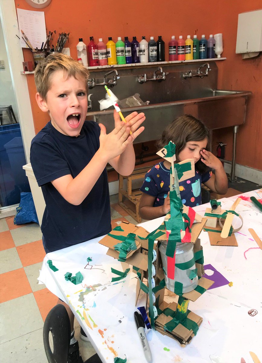 PhillyArtCenter's tweet photo. Vacation campers were rockin' in the studios and inspired by Joan Miro and outer space! Artists' practiced abstract paintings, sculpting methods, building &amp; more. https://t.co/VVT37Q5WWJ